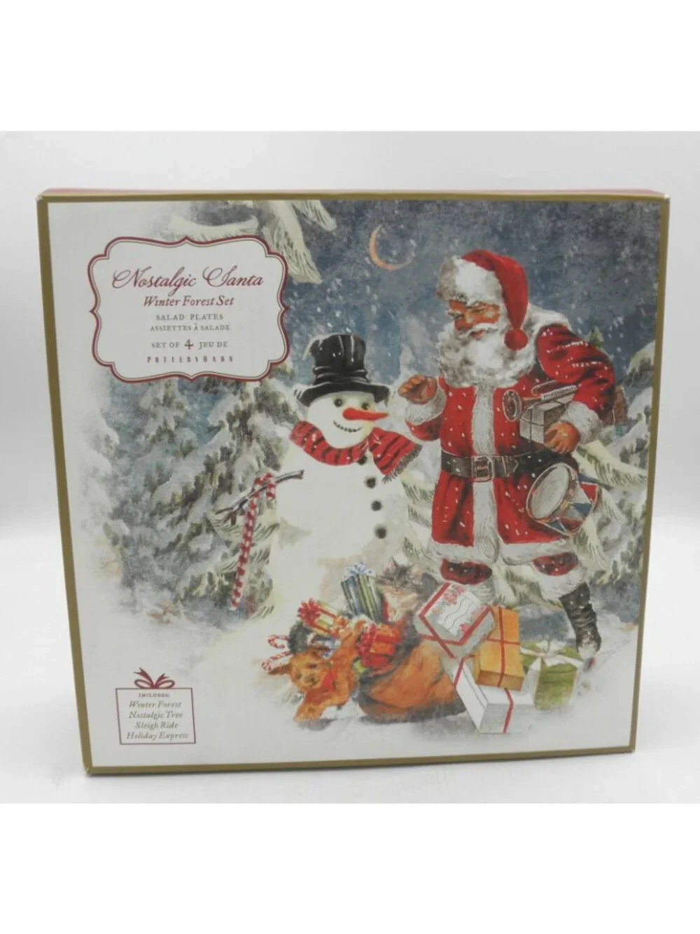Nostalgic Santa by Pottery Barn 8-5/8 Inch Salad Plates Set of 4 Pattern PBANOS